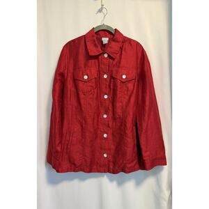 Chico's | Women’s Linen Jacket Top Holiday Red Button Up Lightweight -Size 12/14